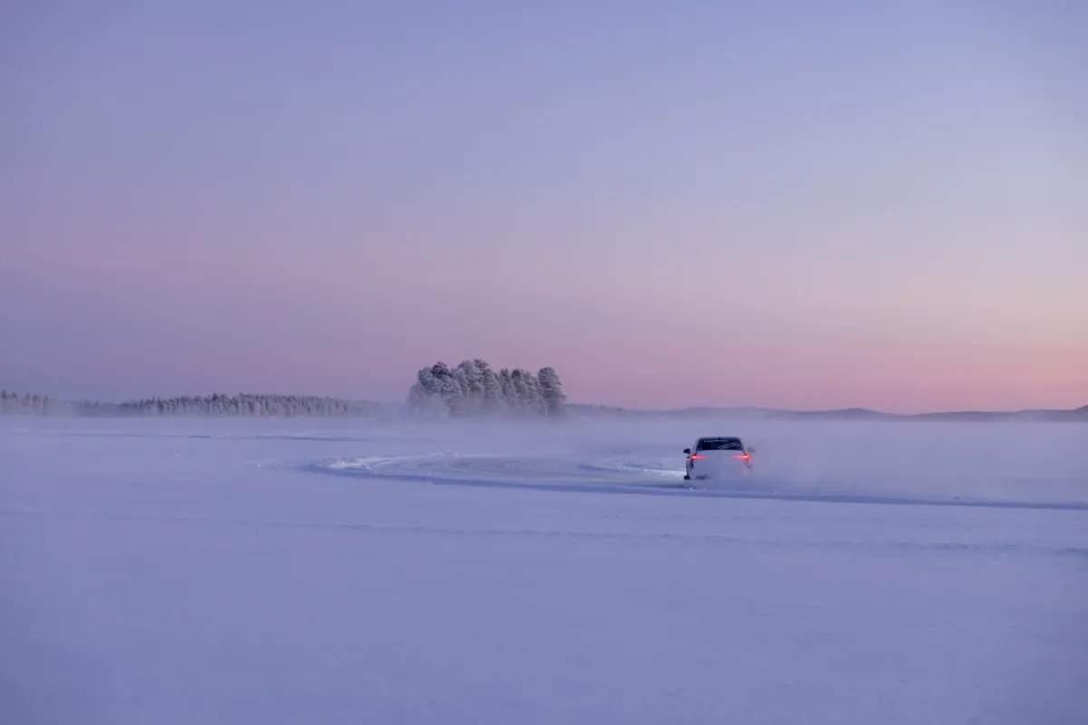 Car drifting on a prepared ice track